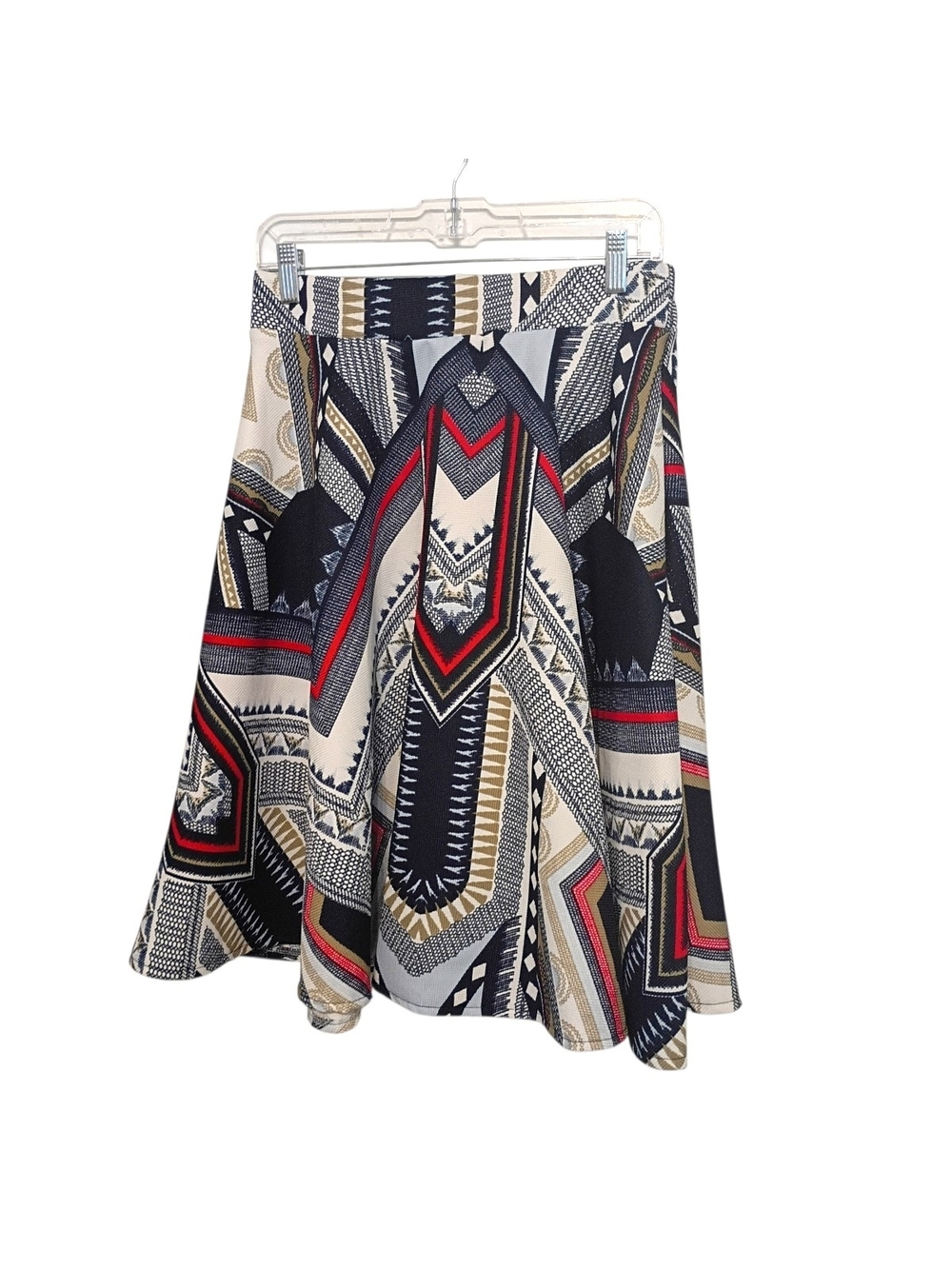 Molly Bracken -Geometric Print A-Line Skirt in Navy and Red - Size M/L